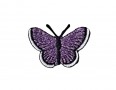 Vlinder applicatie,opstrijkbaar.  Paars glitter.  Ongeveer 3,5 x 2,5 cm