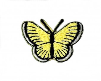 Vlinder applicatie,opstrijkbaar.  Neon geel.  Ongeveer 3,5 x 2,5 cm