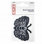 Vlinder applicatie van HKM  Plakbaar en strijkbaar.   Zwart/zilver met stippen  Ongeveer 7 x 5 cm