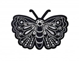 Vlinder applicatie Zwart-zilver met stippen Opplakbaar  7x5cm HKM 44633