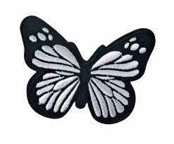 Vlinder applicatie Zwart-zilver met strepen Opplakbaar  6.5x4.5cm HKM 45104