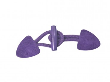 Houtje/touwtje sluiting.  Paars.  Ongeveer 15 x 4 cm.  Kunstleer.  Katoen/polyester touw.  Kunststof knoop