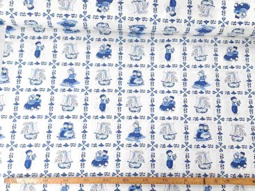 Delfts blauwe katoen, Het ruitje is 8 x 8 cm.  100% katoen  1.40 mtr breed  123 gram/m2  De prijs is per meter en "1" staat voor