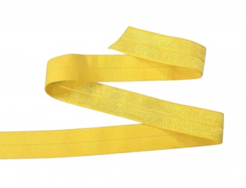Elastisch vouwtres biaisband.  Hardgeel.  20 mm breed.  Elastisch biaisband wordt gebruikt om rekbare stoffen af te werken.