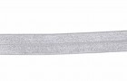 Elastisch vouwtres biaisband.  Zilvergrijs  20 mm breed  Elastisch biaisband wordt gebruikt om rekbare stoffen af te werken.