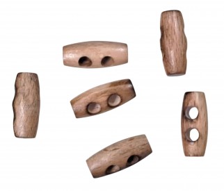 Houtje/touwtje knoop 2 gaats  Lichtbruin gekleurd. Bruin gebrand.  Ongeveer 25 mm lang  Elke knoop is uniek