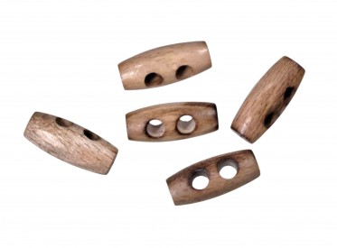 Houtje/touwtje knoop 2 gaats  Lichtbruin gekleurd. Bruin gebrand.  Ongeveer 30 mm lang  Elke knoop is uniek