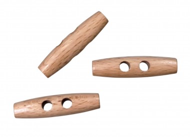 Houtje/touwtje knoop 2 gaats  Ongeveer 50 mm lang  Blank hout gelakt