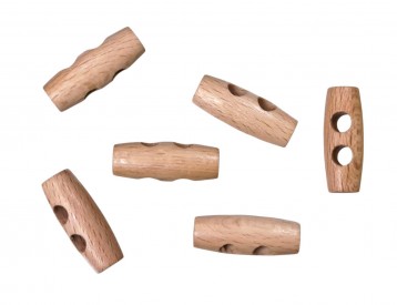 Houtje/touwtje knoop 2 gaats  Ongeveer 25 mm lang  Blank hout gelakt