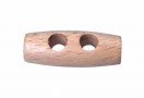 Houtje/touwtje knoop 2 gaats  Ongeveer 25 mm lang  Blank hout gelakt