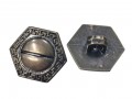 Metal look knoop op een steeltje.  Zes-hoekige knoop  Doorsnee ongeveer 13 mm.  Knopen worden per stuk verkocht