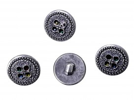 Metal look knoop Zilver met bloem 23mm