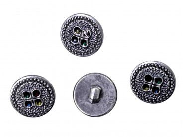 Metal look kunststof knoop op een steeltje  Zilverkleurig met bloem  Doorsnee ongeveer 22,5 mm  Knopen worden per stuk verkocht