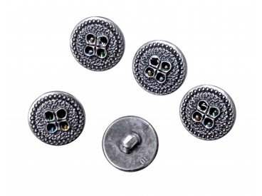 EMetal look kunststof knoop op een steeltje  Zilverkleurig met bloem  Doorsnee ongeveer 19 mm  Knopen worden per stuk verkocht