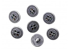 Metal look knoop Zilver met bloem 15mm