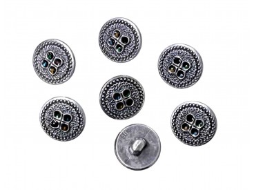 Metal look kunststof knoop op een steeltje  Zilverkleurig met bloem  Doorsnee ongeveer 15 mm  Knopen worden per stuk verkocht