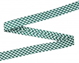 Groen geblokt biaisband.  Breed: 18 mm  Katoen/pe  De prijs is per meter