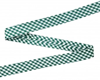 Groen geblokt biaisband.  Breed: 18 mm  Katoen/pe  De prijs is per meter