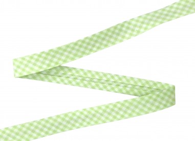 Limegroen geblokt biaisband.  Breed: 18 mm  Katoen/pe  De prijs is per meter