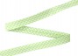 Limegroen geblokt biaisband.  Breed: 18 mm  Katoen/pe  De prijs is per meter