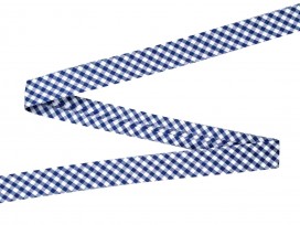 Kobalt geblokt biaisband.  Breed: 18 mm  Katoen/pe  De prijs is per meter