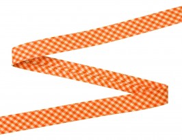 Oranje geblokt biaisband.   Breed: 18 mm   Katoen/pe