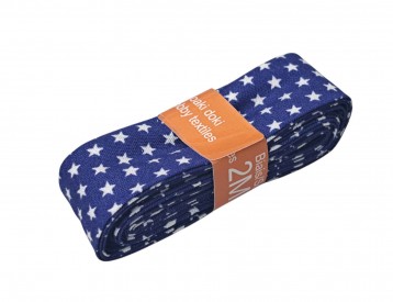 Biaisband blauw met witte mini sterretjes  Bundel van 2 meter   2 cm breed  100 % katoen