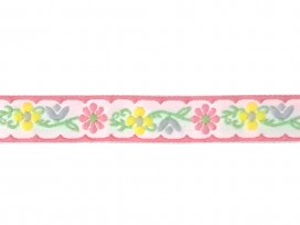 Sierband Bloem Wit met roze/gele bloem 12mm