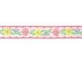 Wit sierband met roze en gele bloemen in zachte pasteltinten  12mm breed  