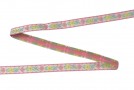 Wit sierband met roze en gele bloemen in zachte pasteltinten  12mm breed  