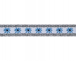 Wit sierband met een aqua bloem en een zwart randje. De bloem is echt aqua!  Ongeveer 12 mm breed