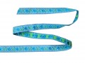 Lichtaqua kleurig sierband met een aqua bloem en een blauw randje  Ongeveer 19 mm breed