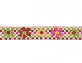 Hollands sierband BB ruit multicolor met multicolor bloem  15mm breed