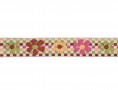 LET OP: 2 stukken van 1 meter op voorraad.  Dus "1" of "2' invullen.  Sierband met een multicolor boerenbont ruit en bloem  Onge