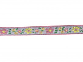 Sierband Bloem Lichtgrijs met een roze/gele bloem 9mm