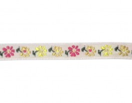 Sierband Bloem Wit met een roze/gele bloem 9mm