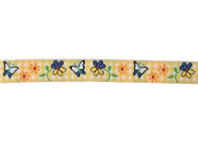 Hollands sierband BB ruit Geel met bloem en vlinder  14mm breed