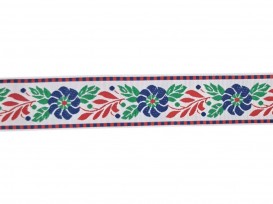 Sierband Wit met fantasiebloemen  25mm
