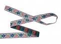 Sierband wit met blauwe bloemen groene en rode blaadjes.  2,5 cm breed