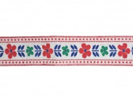 Sierband Wit met rode bloem en rode sierrand  25mm breed