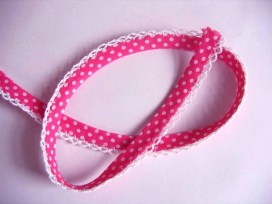 Biaisband Pink met witte stip en ruche 29