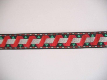 Sierband Zwart met rode zigzag en witte band   O-842