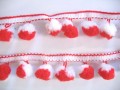 Sierband met pompom bolletjes Rood/wit