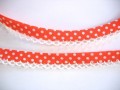 Biaisband Oranje met witte stip en ruche. Dubbel 15 mm. br.