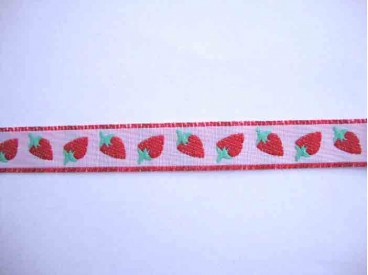 Sierband Fruit Zachtroze met aardbeien  15mm