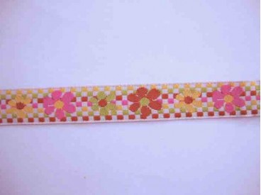 Hollands sierband BB ruit multicolor met multicolor bloem  15mm breed