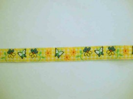 Hollands sierband BB ruit Geel met bloem en vlinder  15mm breed