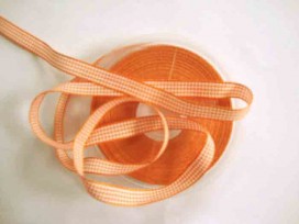 Boerenbont lint Oranje/wit geruit 10mm breed
