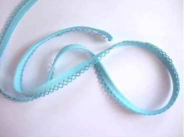 Effen aqua/groene biaisband met ruche.  Dubbel 15 mm.