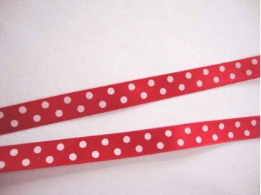 Satijnband Rood met stip 10mm